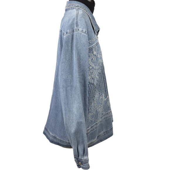Vintage DRAPERS & DAMONS Denim Jacket Zip Front Embroidered Stretch Womens 1X - Picture 5 of 9